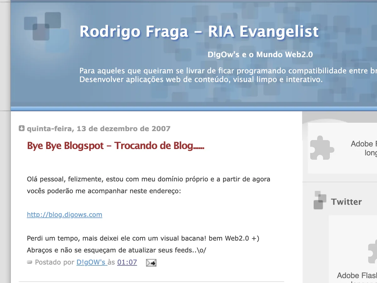 Screenshot of Rodrigo's Blogspot site in December 2007
